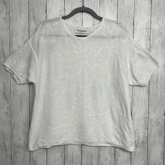 Chelsea Gardens White Knit Floral Texture Lightweight Cottage Fairy Sweater  XL - Picture 1 of 7